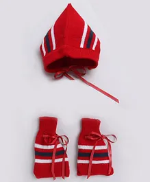 Little Angels Striped Designed Cap With Coordinating Socks - Red