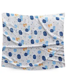 Bembika Bamboo Cotton Muslin Swaddle Wrap Blanket Baby Blue Fox - Blue