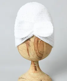 Funkrafts Bow Detail Handmade Woollen Turban Style Cap - White