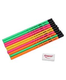 Maped Pencils Study Peps Neon Pencil With Eraser  10 Pieces - Multicolour