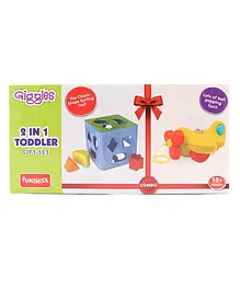Giggles Pull Along Shape Sorting Cube & Aeroplane Toy - Multicolour