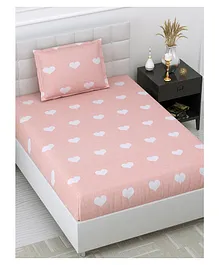 Dream Weaverz 5D Designer Print 220 TC Cotton Single Bedsheet with 1 Pillow Cover - Pink