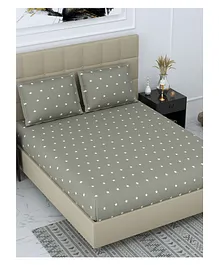 Dream Weaverz 5D Designer Star Print 220 TC Cotton Single Bedsheet with 1 Pillow Cover - Grey