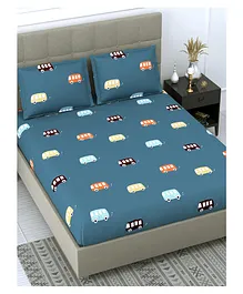 Dream Weaverz Graphic Glazed Cotton 220 TC Queen Bedsheet with 2 Pillow Covers - Turquoise Blue