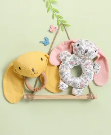 Bonfino Bunny & Dog Rattles Pack Of 2 - Yellow Grey