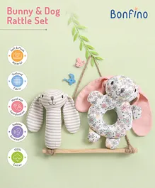 Bonfino Bunny & Dog Rattles Pack Of 2 - Pink Grey
