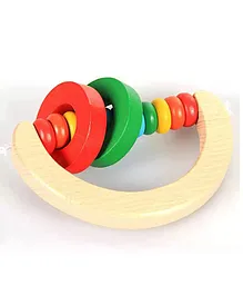 Voolex Wooden Bell Rattles And Teethers Montessori Toddler Toy - Orange Green