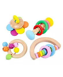 Voolex Wooden Baby Rattles And Teethers Colorful 4 Pieces - Multicolour
