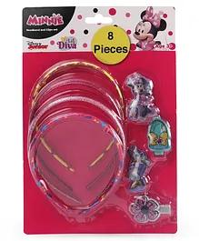 Lil Diva Minnie Mouse Headband and Clips Set of 8 Pieces - Multicolour