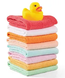 Ben Benny Cotton Solid Color Wash Cloths With Bath Toy Pack of 8 - Multicolour