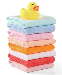 Ben Benny Cotton Solid Color Wash Cloths With Bath Toy Pack of 8 - Multicolour