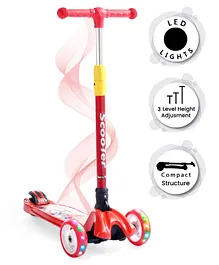 Babyhug Cosmo Whiz Kids Scooter With LED Light 4 Level Height Adjustment - Red
