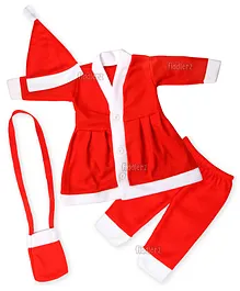 Fiddlerz Santa Claus Dress Christmas Santa Costume for Girls With Frockcoat Waist Pant Santa Cap Gift Pouch For Ages 6 Months to 12 Months babies