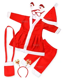 Fiddlerz Santa Claus Dress Christmas Santa Costume for Girls With Frockcoat Waist Pant Santa Cap Gift Pouch And Christmas Party Goggle Frame & Hairband For Ages 1 Years to 2 years