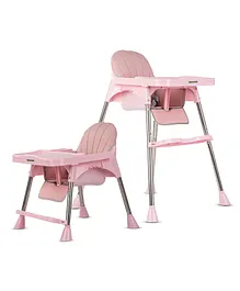 Baybee 3 in 1 Convertible Feeding High Chair Cum Booster seat With Adjustable Height & Footrest - Pink