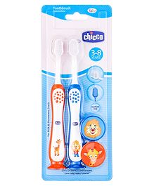 Chicco Ultra Soft Bristles Toothbrush Lion & Giraffe Print Pack of 2 - Orange & Blue