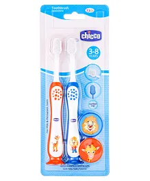Chicco Ultra Soft Bristles Toothbrush Lion & Giraffe Print Pack of 2 - Orange & Blue
