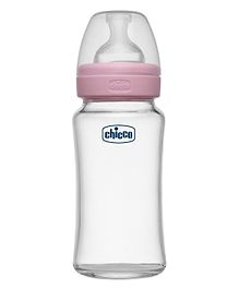 Chicco Well Being Glass Feeding Bottle Medium Flow Pink- 240 ml