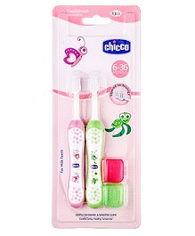 Chicco Ultra Soft Bristles Toothbrush Turtle & Butterfly Print Pack of 2 - Green & Pink