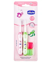Chicco Ultra Soft Bristles Toothbrush Turtle & Butterfly Print Pack of 2 - Green & Pink