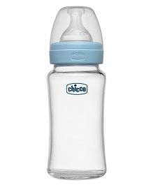 Chicco Well Being Glass Feeding Bottle Medium Flow Blue- 240 ml