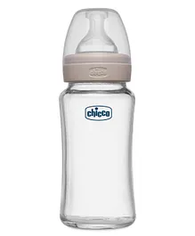 Chicco Well Being Glass Feeding Bottle Medium Flow Beige- 240 ml