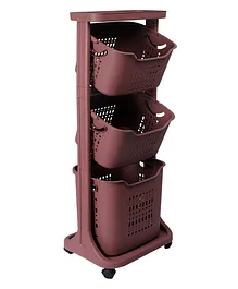 The Tickle Toe Laundry Basket 3 Tier With Wheels And Removable Storage Basket - Dark Red