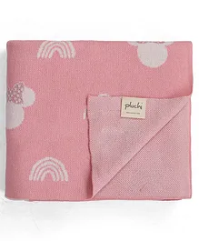 Pluchi  Cotton Knitted AC Blanket Minnie Loves Rainbows Print - Pink