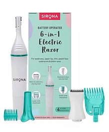 Sirona 6 In 1 Electric Razor for Eyebrows Upper Lips Chin Peach Fuzz Underarms & Bikini Area Battery Operated - Height 17.4 cm