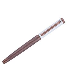 VEA Sonet 1/2 Pearl White 1/2 Brown Satin Rollerball Pen-Brown