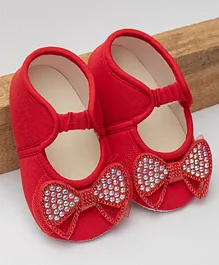 Daizy Stones Embellished Bow Detail Booties - Red