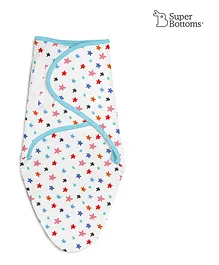 SuperBottoms Dry Feel Swaddle Wrap, SuperDry Feel Layer 100% Cotton Easy To Wear Printed White