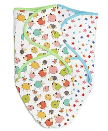 SuperBottoms Dry Feel Swaddle Wrap, SuperDry Feel Layer 100% Cotton Easy To Wear Printed Pack of 2 White