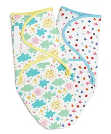 SuperBottoms Dry Feel Swaddle Wrap, SuperDry Feel Layer 100% Cotton Easy To Wear Printed Pack of 2 White