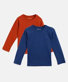 Campana 100% Cotton Pack Of 2 Full Sleeves Solid Tees - Rust Red & Blue