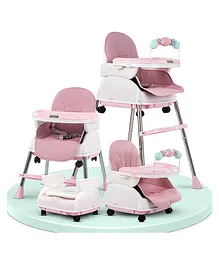 Baybee 4 in 1 Convertible Feeding High Chair Cum Booster seat With Adjustable Height & Footrest - Pink