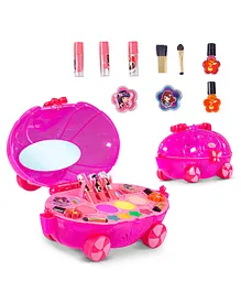Planet of Toys 2 in 1 Cosmetic Makeup Palette and Nail Art Kit for Kids with Portable Trolly Bag   - Multicolor