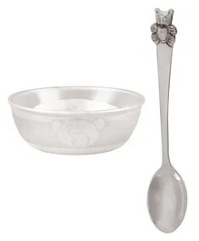 Osasbazaar Sterling Silver Bowl and Spoon Set Teddy Bear Design - Silver