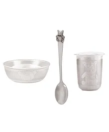 Osasbazaar Sterling Silver Glass Bowl and Spoon Set Teddy Bear Design - Silver