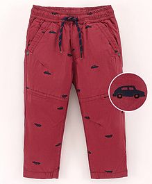 Simply Premium Cotton Woven Full Length Pajama Cars Print - Maroon