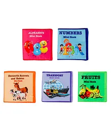Skyculture Fabric book Head Start Series Mini Book ABC Numbers Fruits Domestic animals Transport Cloth Books  Combo pack of 5- English