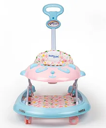 Bumtum Baby Pink & Blue Panda Walker with Music Parental Handle and Stopper Multifunctional & Adjustable - Pink & Blue