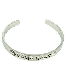 Arendelle Mama Bear Text With Paw & Heart Engraved Kada Bracelet - Silver