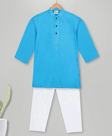 MIMISKU Full Sleeves Placket Embroidered Kurta Pyjama Set - Sky Blue