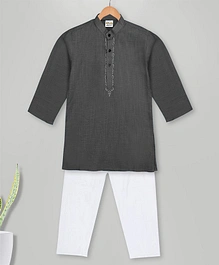 MIMISKU Full Sleeves Placket Embroidered Kurta Pyjama Set - Black