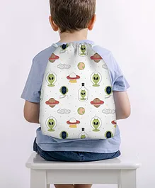 Baby of Mine Alien World Print Waterproof Drawstring Multipurpose Bag White - Height 16 Inches