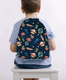 Baby of Mine Space Station Print Waterproof Drawstring Multipurpose Bag Blue - Height 16 Inches