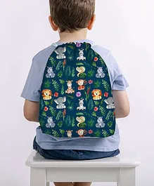 Baby of Mine Jungle Animal Print Waterproof Drawstring Bag Green - Height 16 Inch