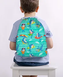 Baby of Mine Cool Shark Print Waterproof Drawstring Multipurpose Bag Blue - Height 16 Inches