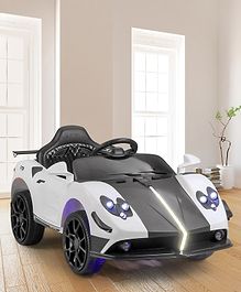 Babyhug Battery Operated Ride On Car with Music & Lights - White & Black
